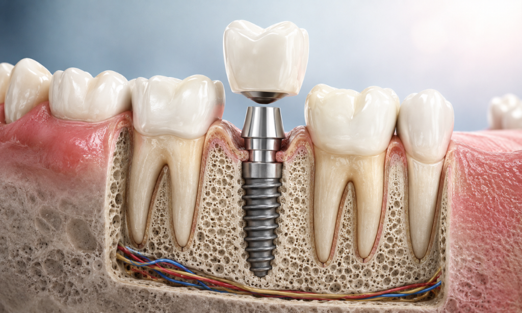 Dental implant restoration after month 6.