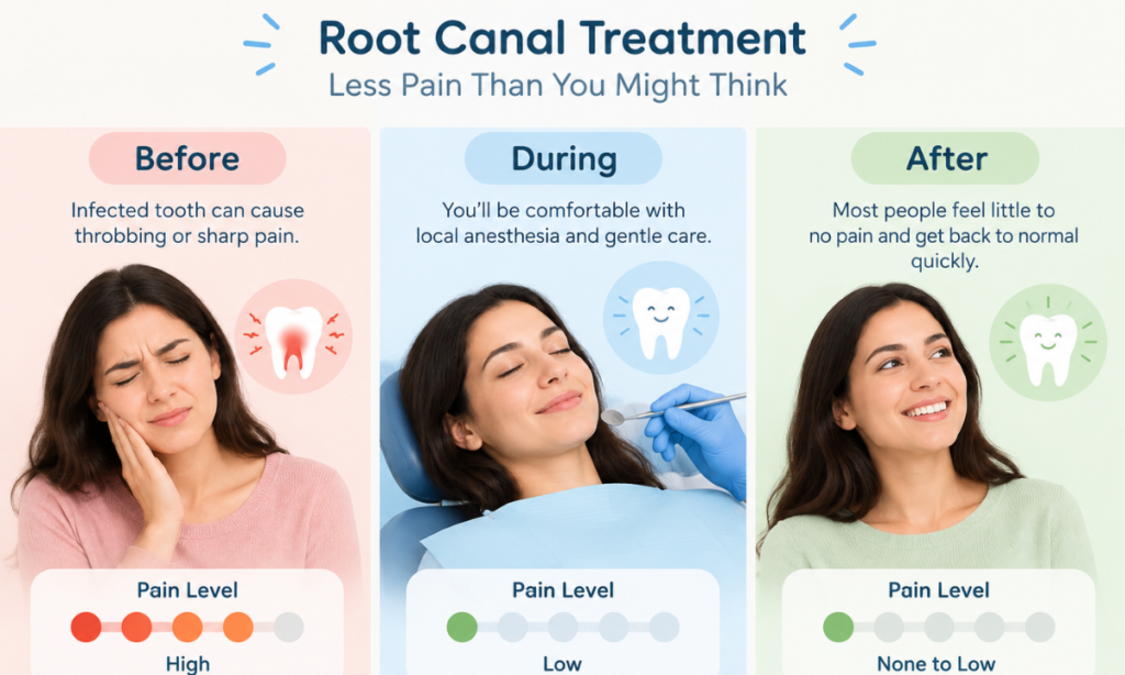 root canal pain level before during after treatment