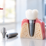 Dental implants shown in a patient’s mouth during a dental consultation