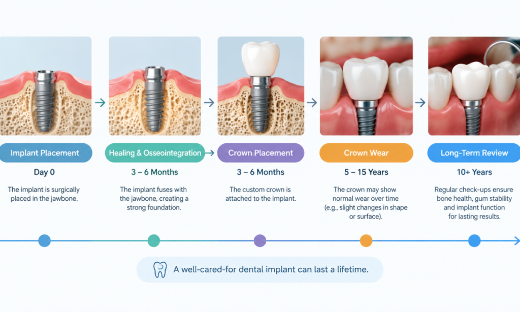 Dental implant showing long-term stability and natural-looking tooth replacement.